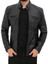 Black Mens Leather Cafe Racer Jacket with Snap Button Collar