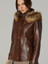 Women Brown Quilted Real Leather Jacket With Fur Hoodie