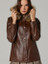 Women Brown Quilted Real Leather Jacket With Fur Hoodie