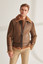 Mens Camel Brown Vintage Shearling Leather Jacket