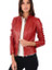 Women Round Collar Red Leather Biker Jacket