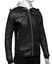 Mens Dark Black Leather Hooded Jacket