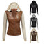 Women's Removable Hooded Black Leather Moto Jacket