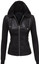 Women's Removable Hooded Black Leather Moto Jacket