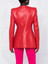 Women's Red Collarless Leather Jacket