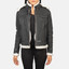 Black Hooded Shearling Leather Jacket