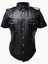 Men Black Police Uniform Crocodile Leather Shirt