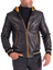 Black and Yellow Men real Leather biker hooded collar Jacket