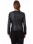 Women's Biker Rib Knit Collar Dark Black Leather Jacket