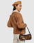 Womens Faux Shearling Nutty Brown Biker Leather Jacket