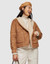 Womens Faux Shearling Nutty Brown Biker Leather Jacket