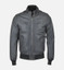 Men's Snap Double Button Collar Grey Leather Bomber Jacket