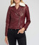 Women's Maroon Biker Shearling Fur Collared Leather Jacket