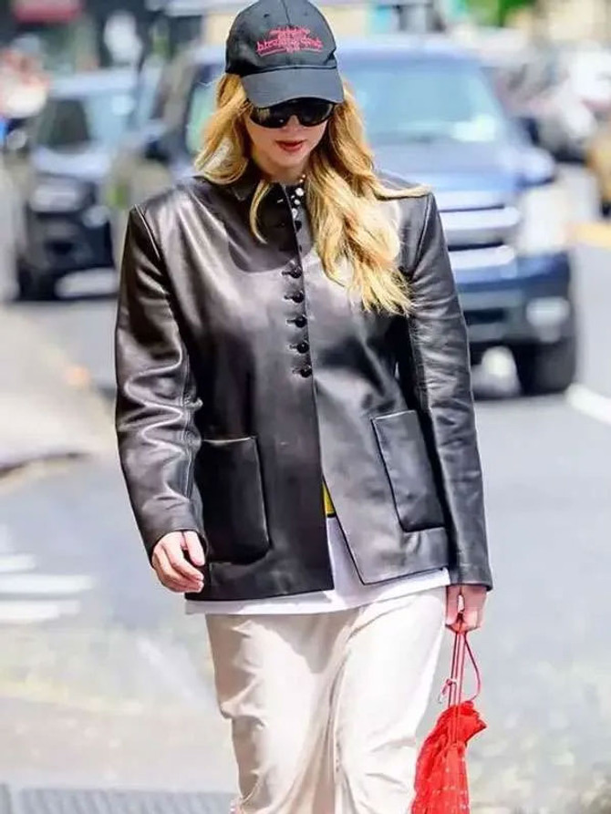 Jennifer Lawrence Black Leather Blazer