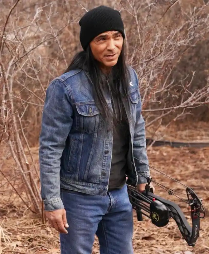 Zahn McClarnon Americana Ghost Eye Blue Denim Jacket Zahn McClarnon Americana Ghost Eye Blue Denim Jacket