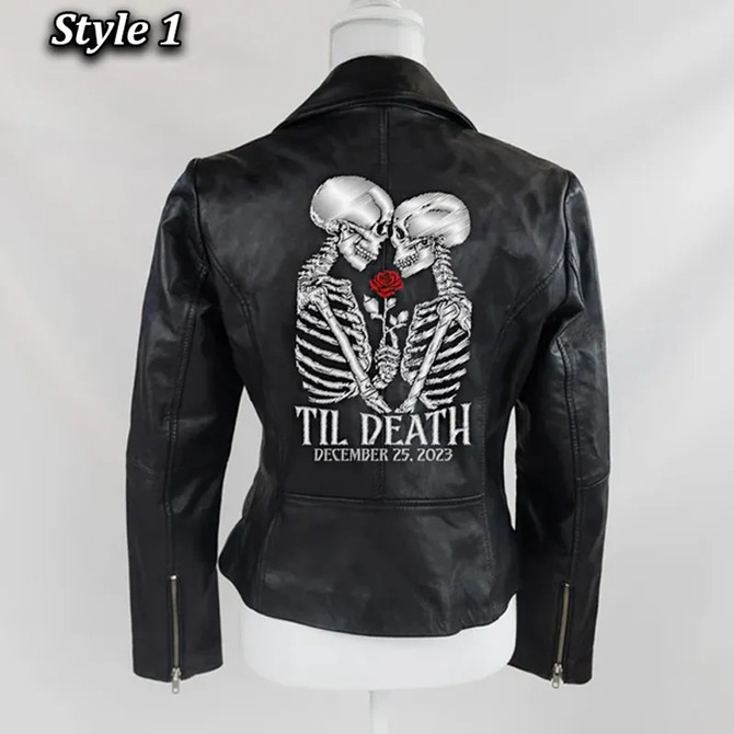 Skeleton Till Death Black Real Leather Jacket