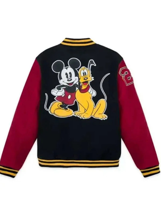 Pluto and Mickey Mouse Red & Black Varsity Jacket