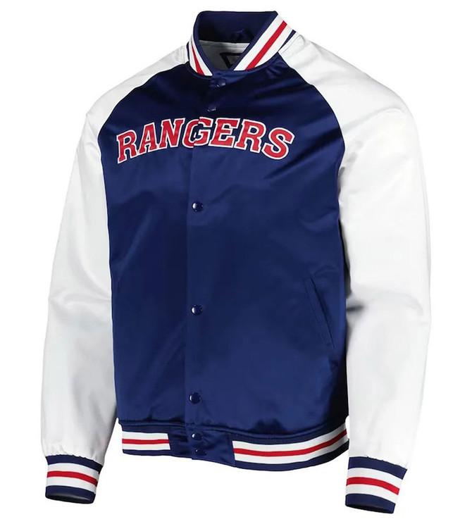 New York Rangers Satin White & Blue Letterman Jacket