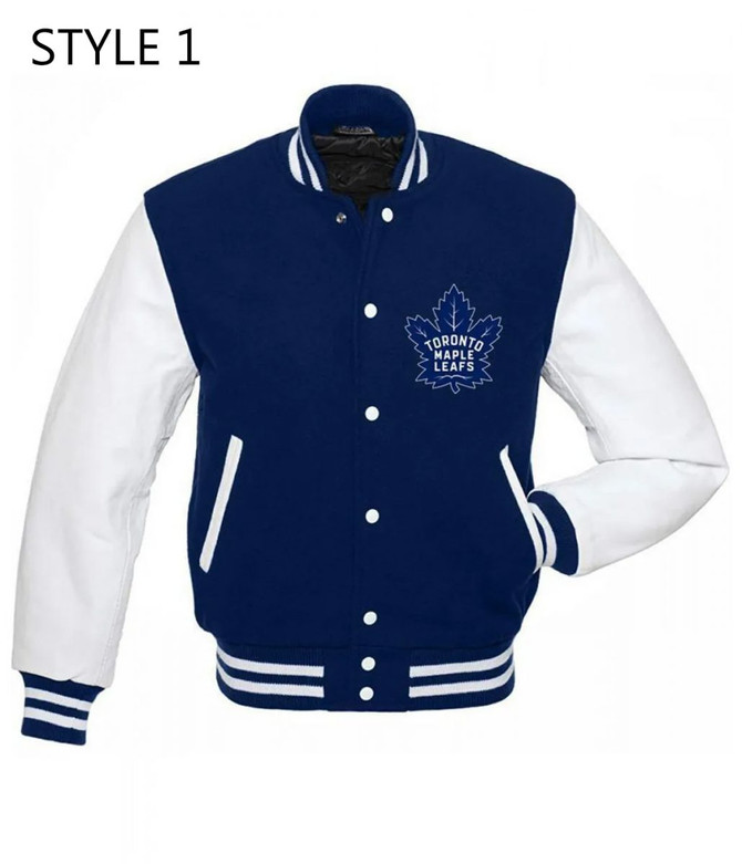 NHL Toronto Maple Leafs Letterman Blue and White Varsity Jacket