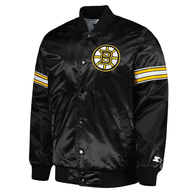 Boston Bruins Pick & Roll Black Satin Jacket