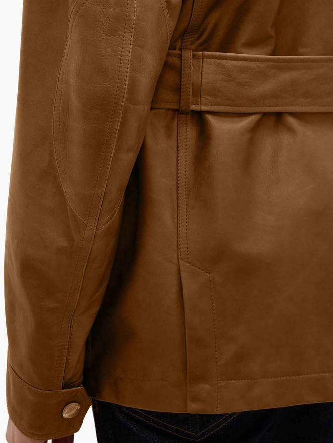 Men Utility Leather Brown Jacket