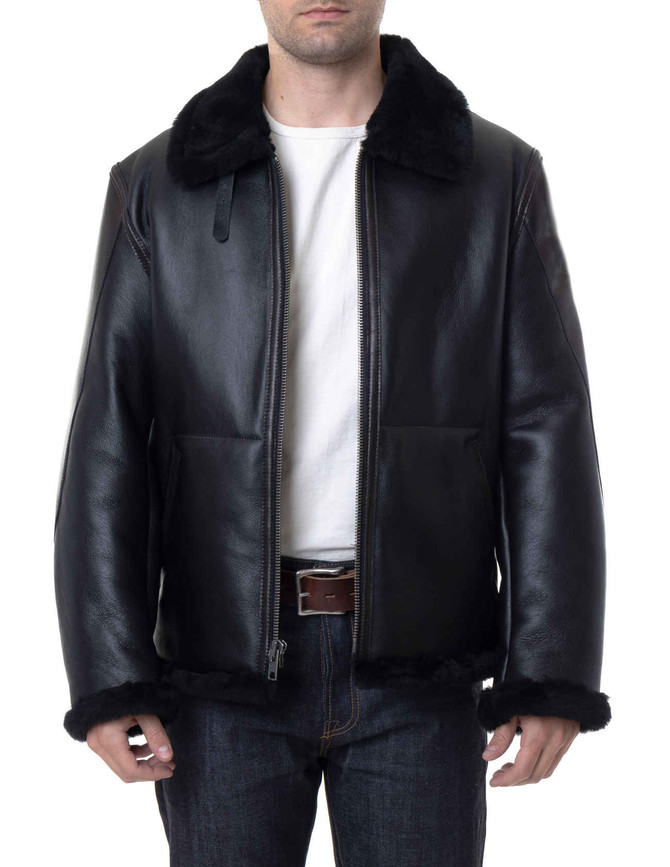 Mens Sheepskin B3 Jacket In Black