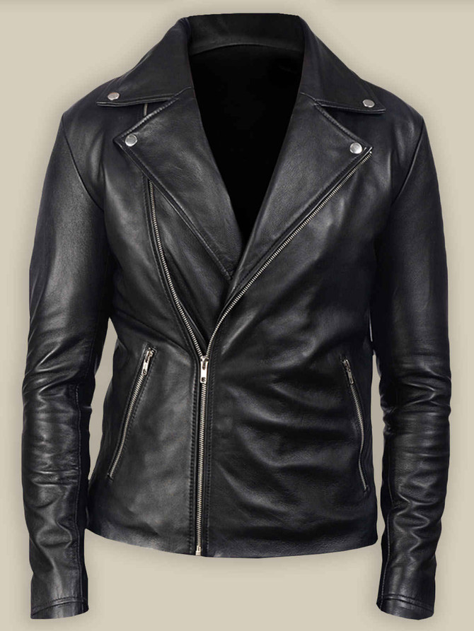 Men Boker Simple Black Leather Jacket