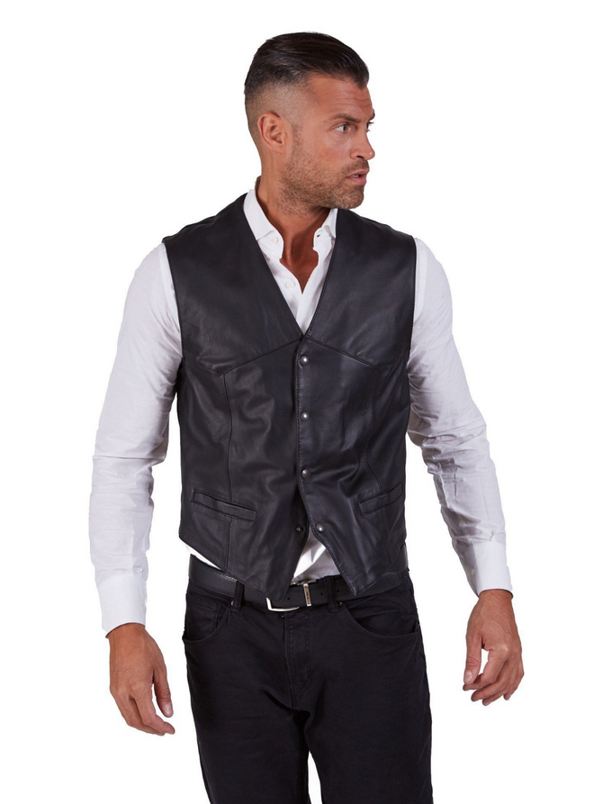 Men Black lambskin leather Vest