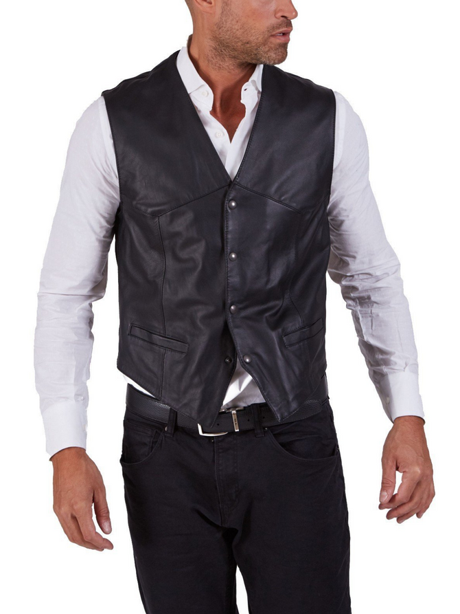 Men Black lambskin leather Vest