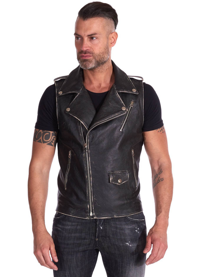 Men Asymmetrical Black Jacket Vest