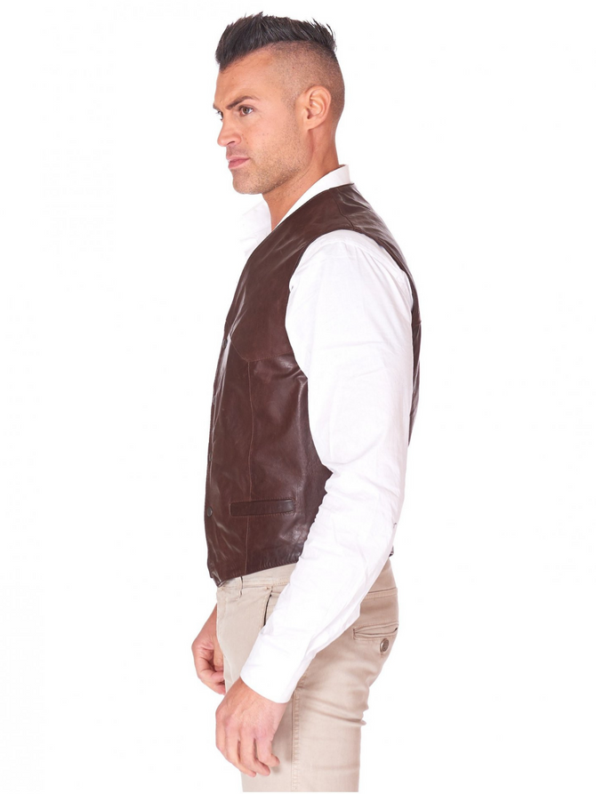 Brown Real leather Biker Vest For Men