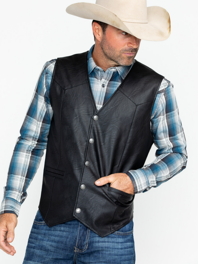 Men leather Black Vest