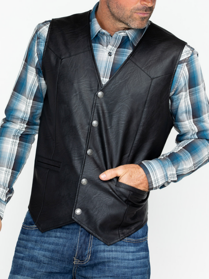 Men leather Black Vest