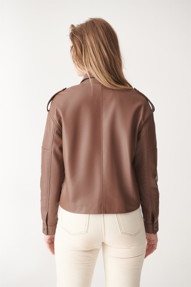 Women Brown Real Sport Leather Jacket Women Brown Real Sport Leather Jacket