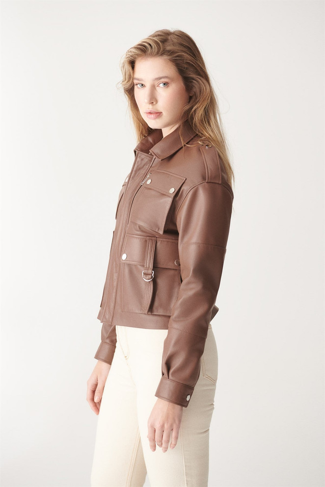 Women Brown Real Sport Leather Jacket Women Brown Real Sport Leather Jacket
