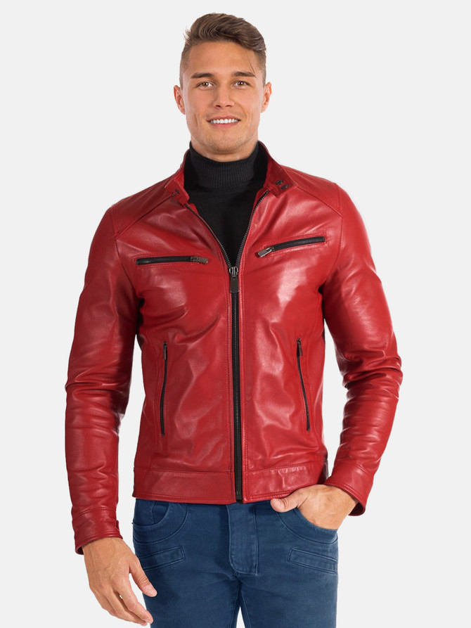 Men Slimfit Red Leather Jacket Men Slimfit Red Leather Jacket