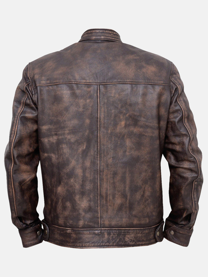 Mens Faded Brown Distressed Leather Jacket