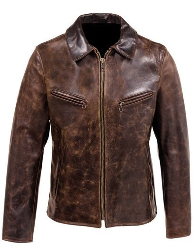 Men Distressed Brown Leather Jacket