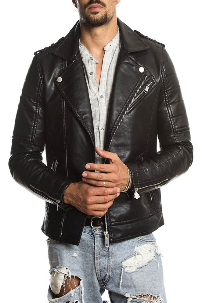 Men Raven Black Biker Leather Jacket Men Raven Black Biker Leather Jacket