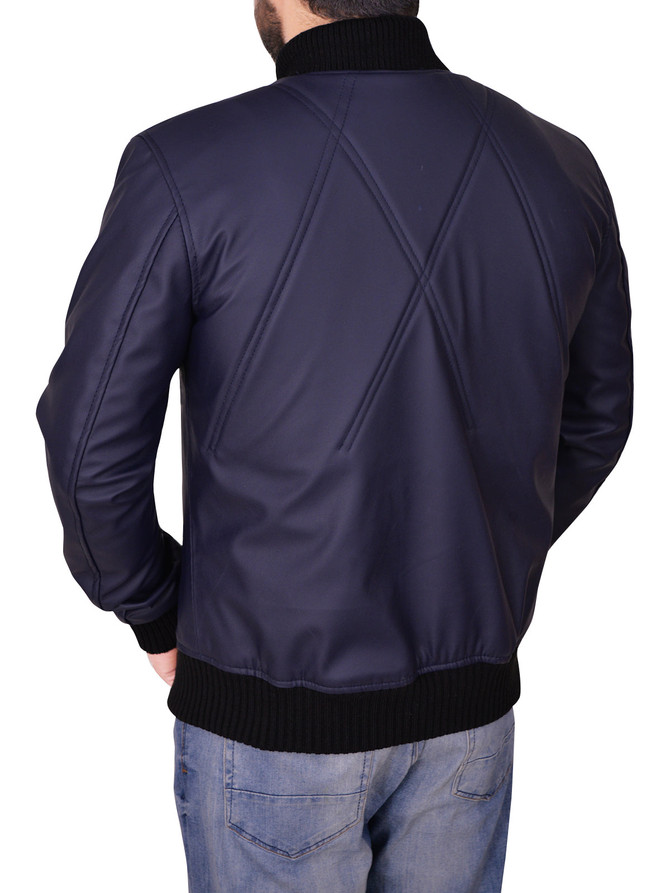 Navy Blue Varsity Leather Jacket