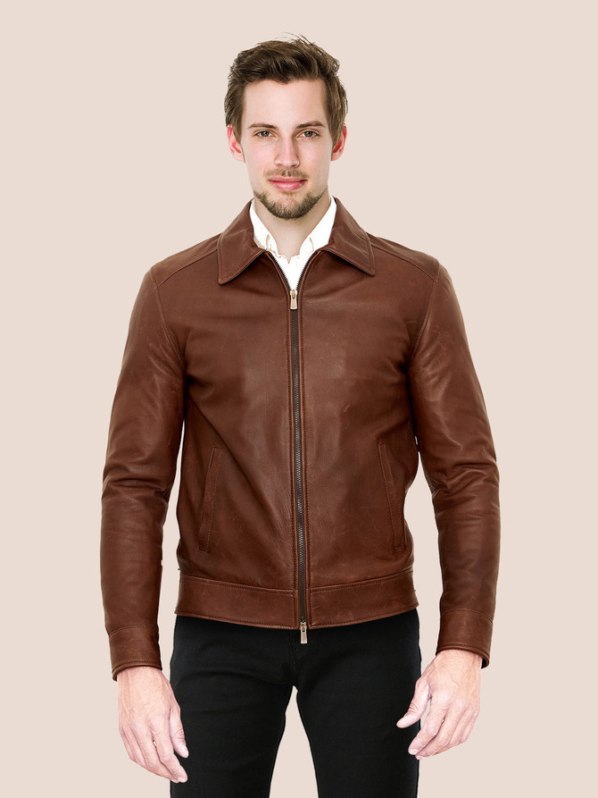 Dark Brown Classic Leather Jacket For Men