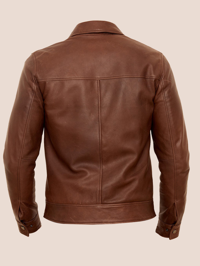Dark Brown Classic Leather Jacket For Men