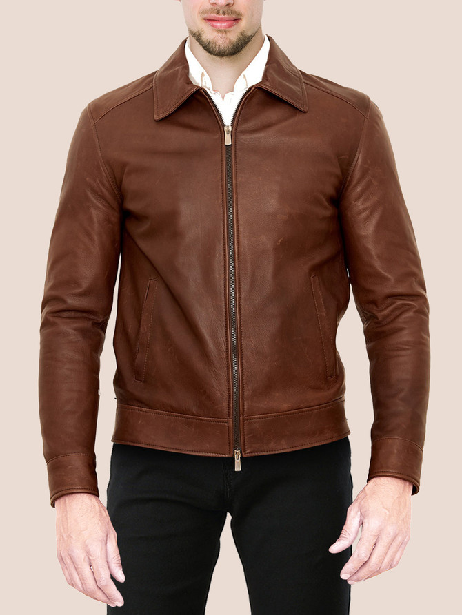 Dark Brown Classic Leather Jacket For Men