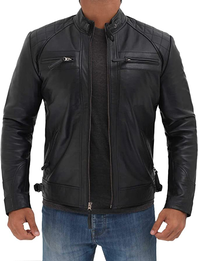 Café Racer Motorcycle Real Leather Jacket Men
