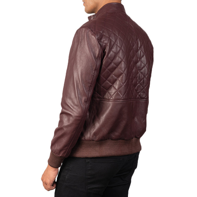 Men's classy maroon bomber sheepskin leather jacket