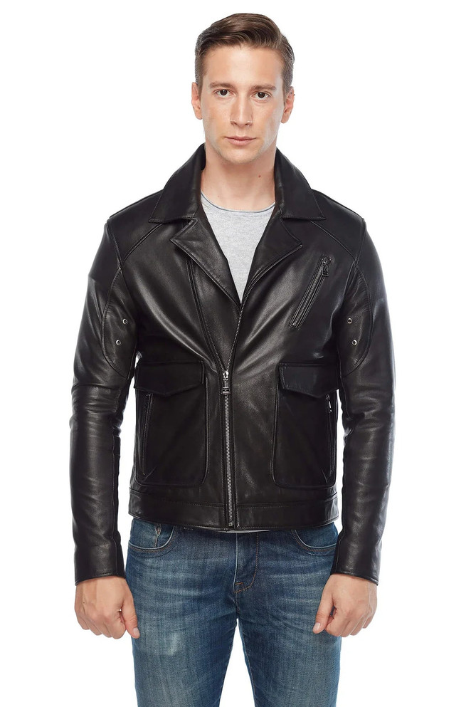 Real Leather Black Biker Jacket for Men Real Leather Black Biker Jacket for Men