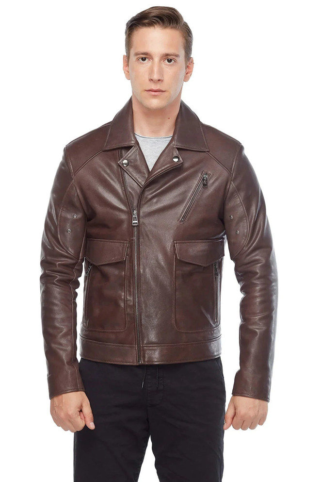 Genuine Leather Plain Brown Coat Genuine Leather Plain Brown Coat