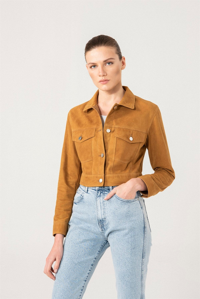 Women's Denim Style Suede Leather Jacket