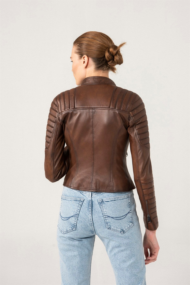 Womens Quilted Brown Biker Leather Jacket Womens Quilted Brown Biker Leather Jacket