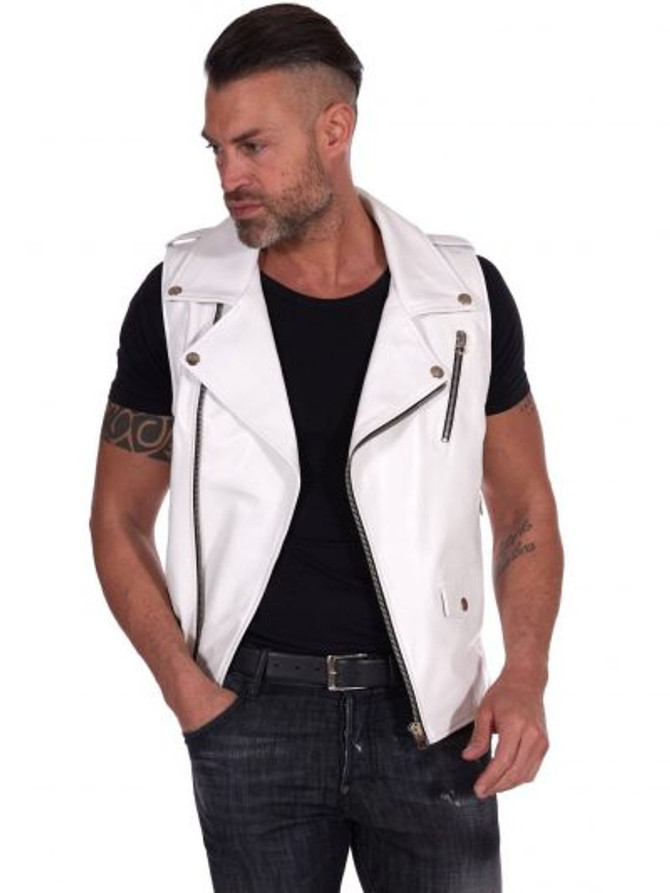 White Genuine Leather Vest For Men White Genuine Leather Vest For Men